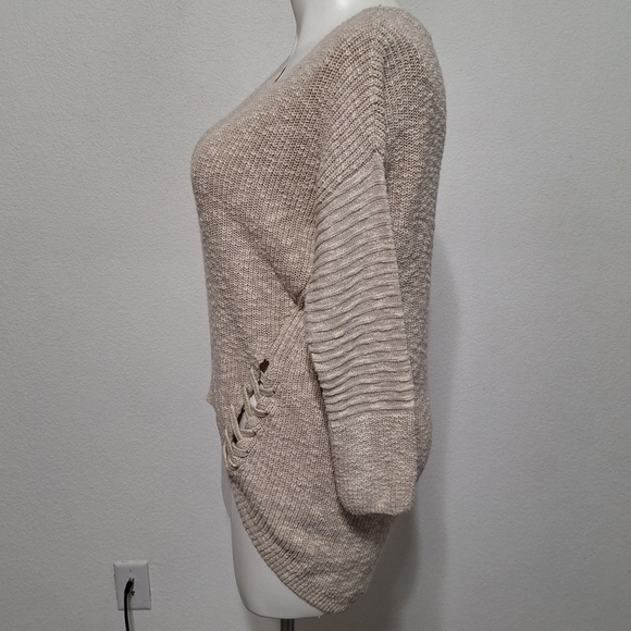 Express "NEW" Tan White Coquette Coastal Marled Lace Up Side Tunic Sweater Sz M - Picture 10 of 13
